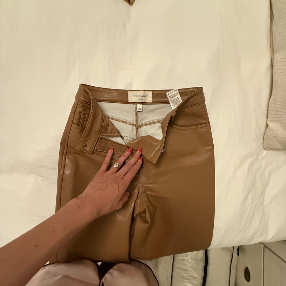 Aritzia The Melina Straight Leg Faux Leather Pants in Camel Brown